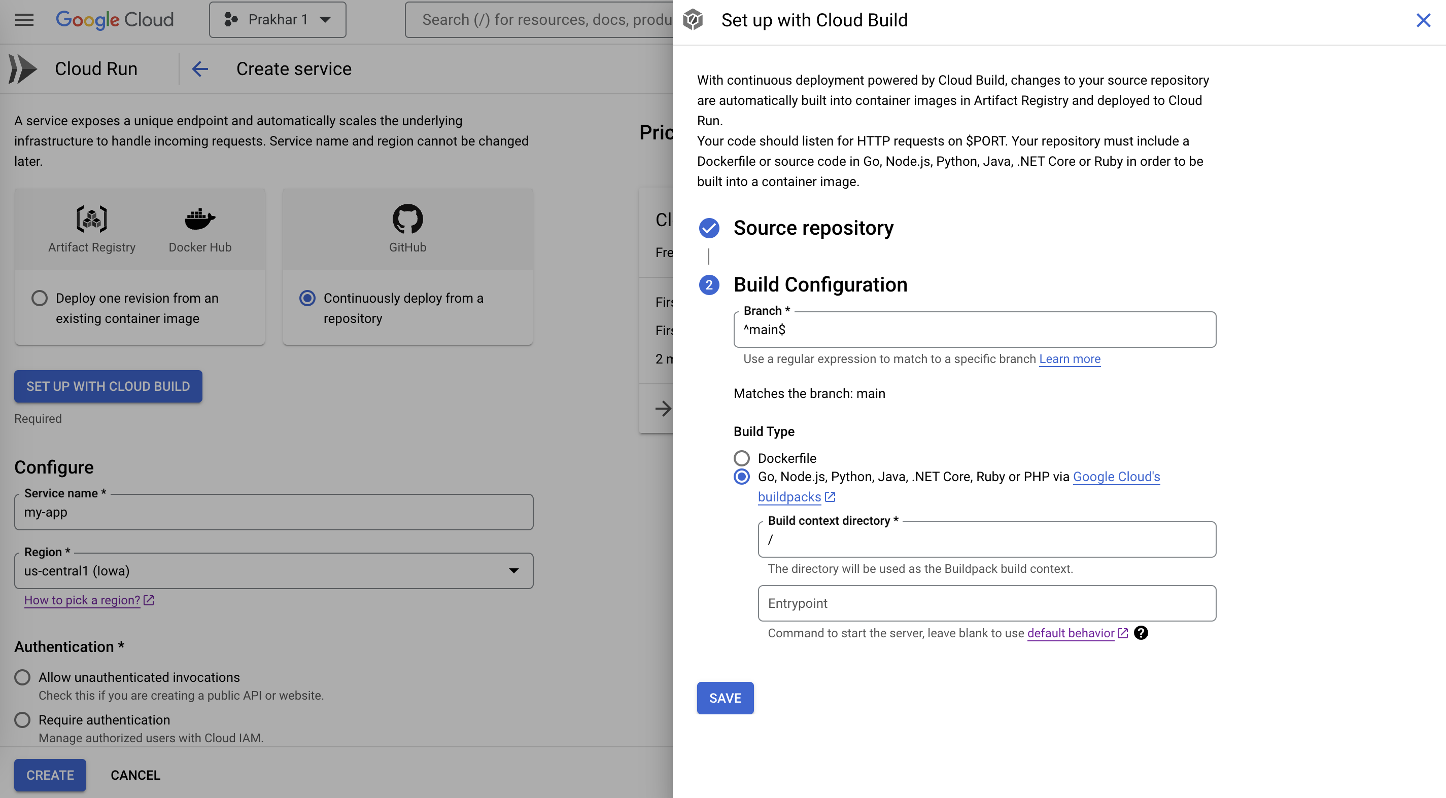 Choosing branch and build type